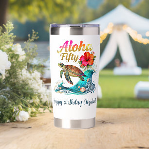 50th Fifty Birthday Tropical Ocean Beach Theme  Insulated Tumbler