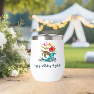 50th Fifty Birthday Tropical Ocean Beach Theme  Thermal Wine Tumbler