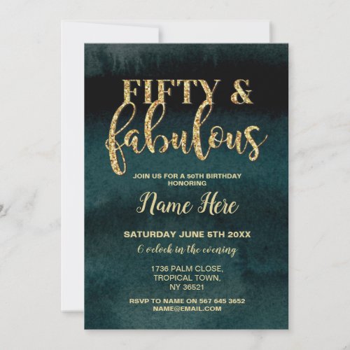 50th Fifty  Fabulous Birthday Party Gold Invite