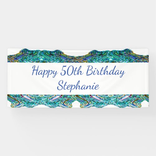 50th Fifty Happy Birthday Party Blue Abstract 2024 Banner