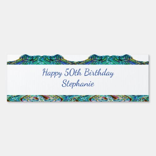 50th Fifty Happy Birthday Party Blue Abstract 2024 Sign