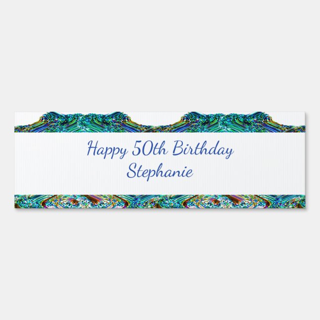 50th Fifty Happy Birthday Party Blue Abstract 2024 Sign (Front)