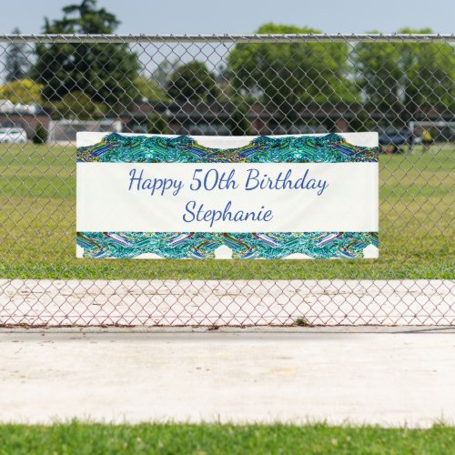 50th Fifty Happy Birthday Party Blue Abstract Banner