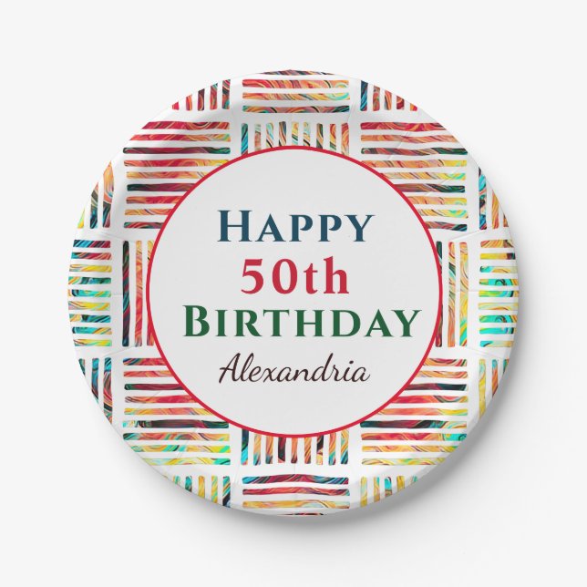 50th Fifty Happy Birthday Pattern Paper Plates (Front)