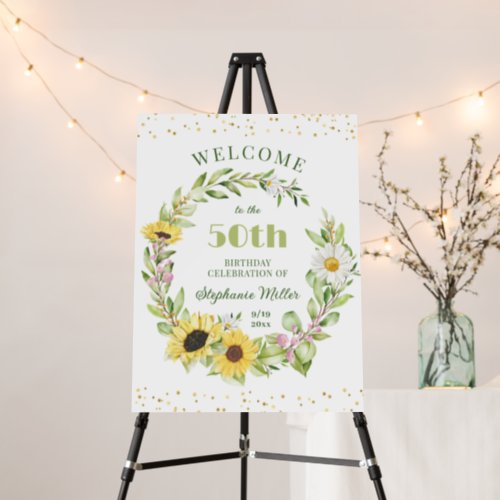 50th Fifty Ladies Birthday Party Sunflower Welcome Foam Board