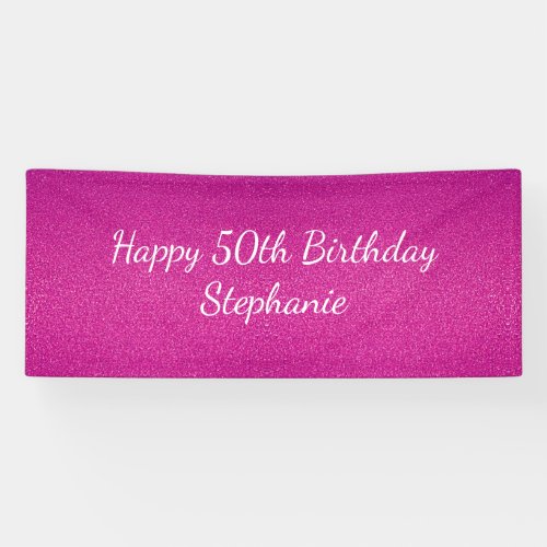 50th Fifty Pink Glittery Happy Birthday Party 2024 Banner