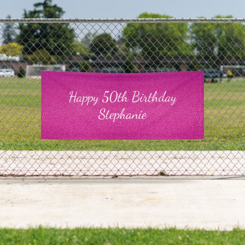 50th Fifty Pink Glittery Happy Birthday Party Cute Banner