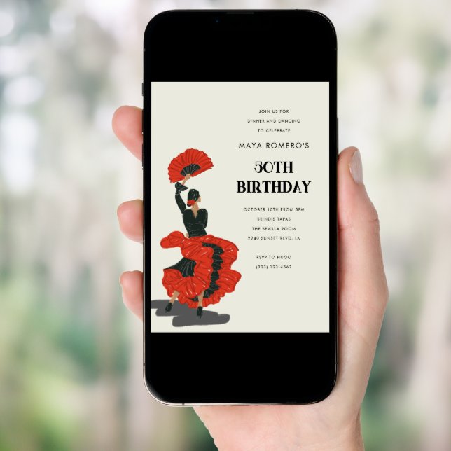 50th Flamenco Dancer Birthday Party Invitation (Front Digital)