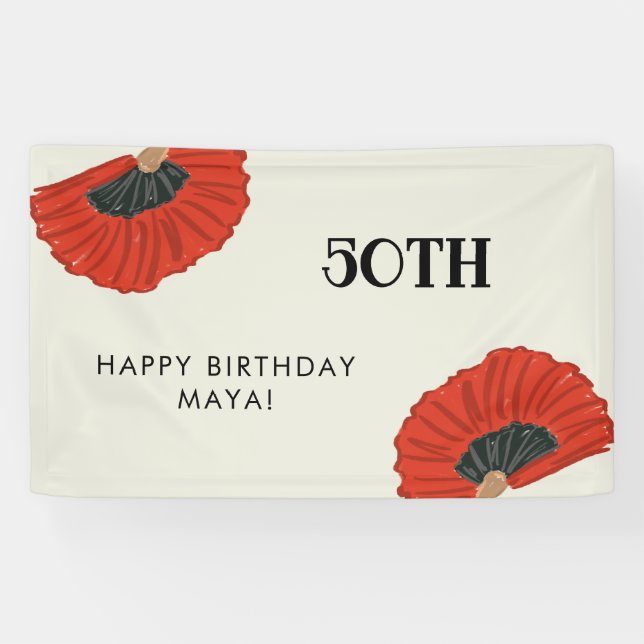50th Flamenco Fan Birthday Party Banner (Horizontal)