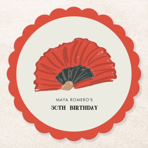 50th Flamenco Fan Birthday Party Paper Coaster