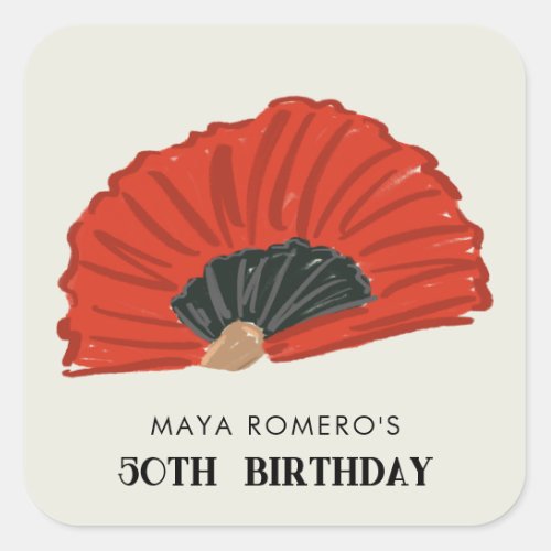 50th Flamenco Fan Birthday Party Square Sticker