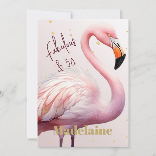 50th Flamingo Theme Pink Gold Birthday Invitation