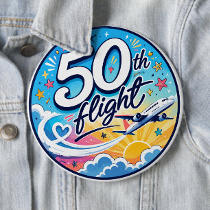 50th flight airplane colorful souvenir button