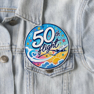 50th flight airplane colorful souvenir button