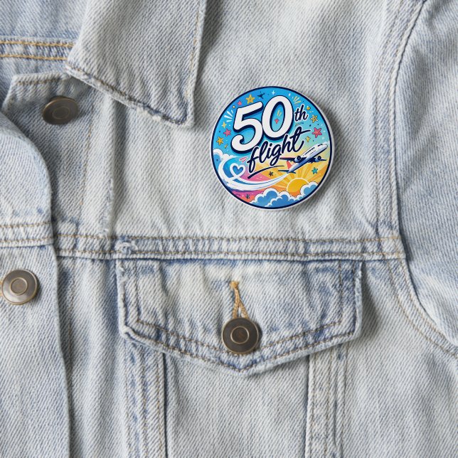 50th flight airplane colorful souvenir button (In Situ)