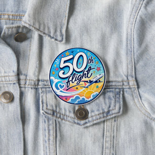 50th flight airplane colorful souvenir button