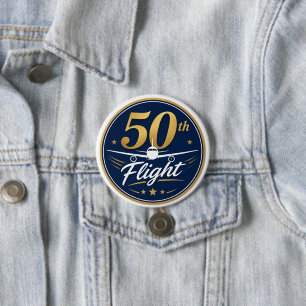 50th flight gold airplane travel souvenir button