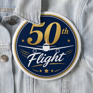 50th flight gold airplane travel souvenir button