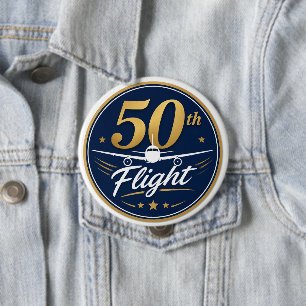 50th flight gold airplane travel souvenir button