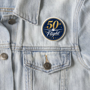 50th flight gold airplane travel souvenir button