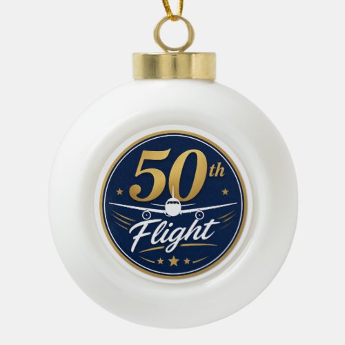 50th flight gold airplane travel souvenir ceramic ball christmas ornament