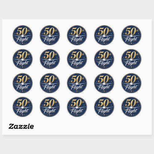 50th flight gold airplane travel souvenir classic round sticker