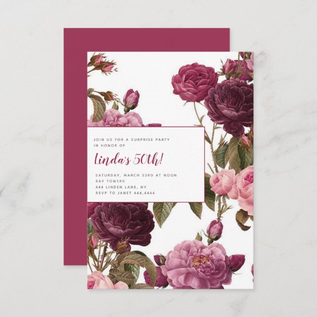 50th Floral Birthday Party Invitations (Front/Back)