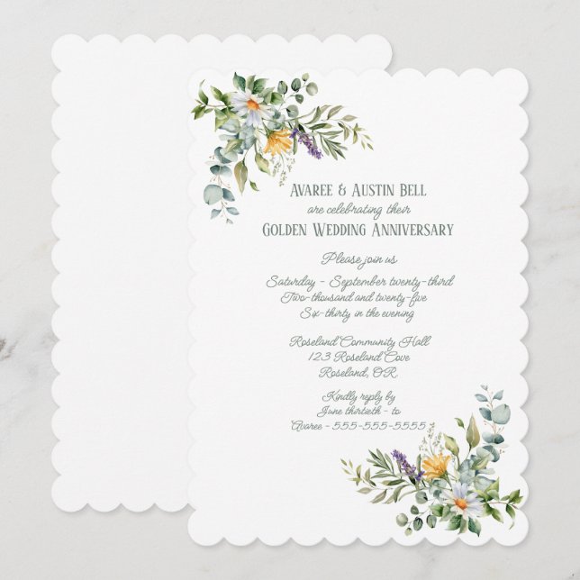 50th Floral Golden Wedding Invitation (Front/Back)