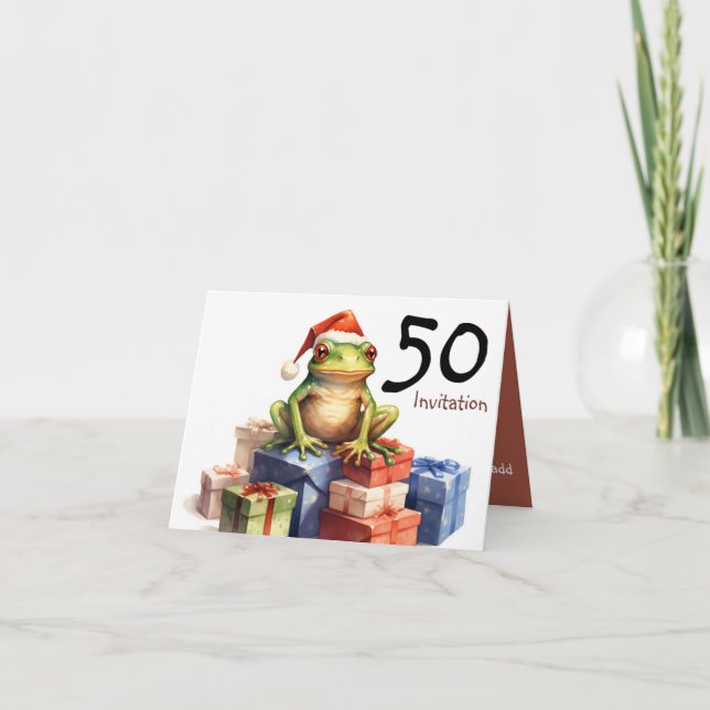 50th Frog Holiday Birthday Gift wrapped presents Invitation (Front)