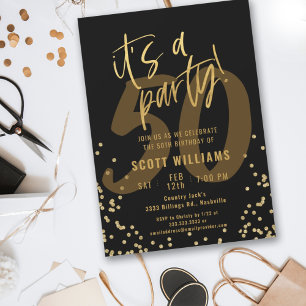 50th Fun Black and Gold Birthday Party Invitation