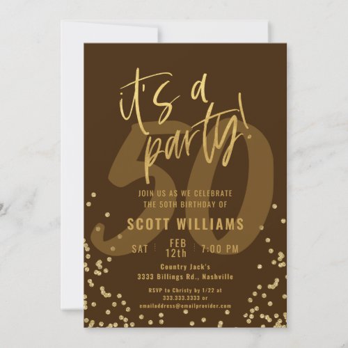 50th Fun Dark Tan and Gold Birthday Party Invitation