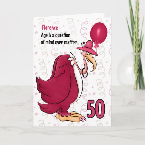 50th Funny Birthday Pink Buzzard with Name Card