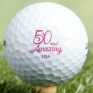 50th Gift for Coworker Pink Script Modern Golf Balls