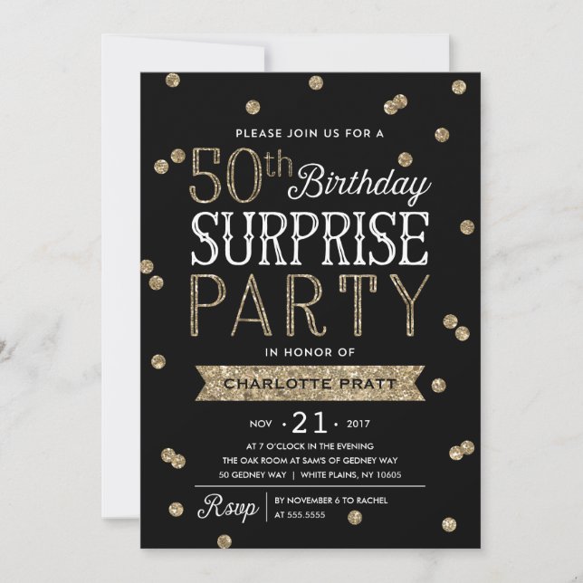 50th Glitter Confetti Surprise Party Invitation (Front)