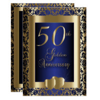 50th Gold and Blue Wedding Anniversary | DIY Text Invitation