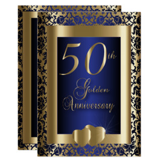 50th Gold and Blue Wedding Anniversary | DIY Text Invitation
