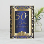 50th Gold and Blue Wedding Anniversary | DIY Text Invitation (Standing Front)