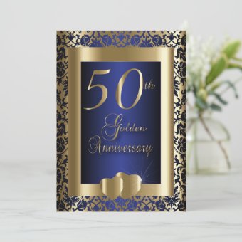 50th Gold and Blue Wedding Anniversary | DIY Text Invitation | Zazzle