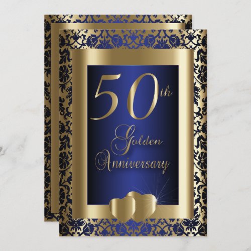 50th Gold and Blue Wedding Anniversary  DIY Text Invitation