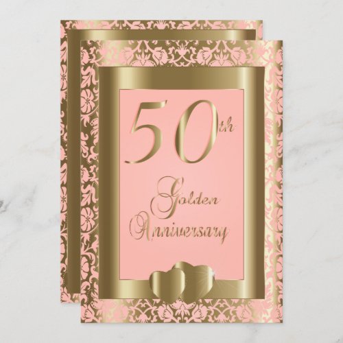 50th Gold and Pink Rose Wedding Anniversary Invitation