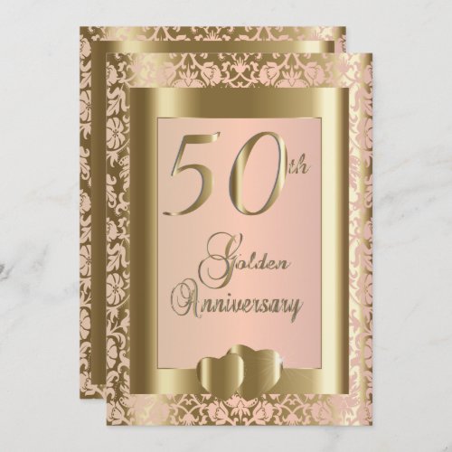 50th Gold and Rose Wedding Anniversary  DIY Text Invitation