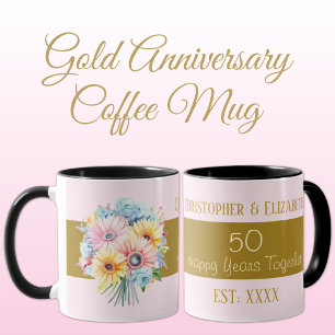 50th gold anniversary flowers names pink mug