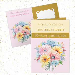 50th Gold Anniversary flowers pink Card