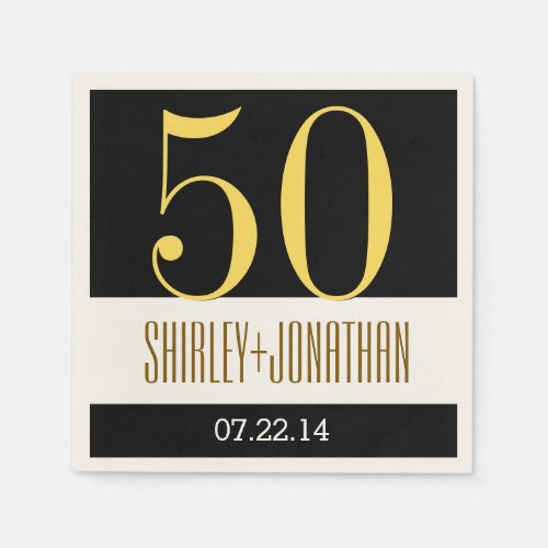 50th Gold Anniversary Modern Gold and Black V02 Paper Napkins