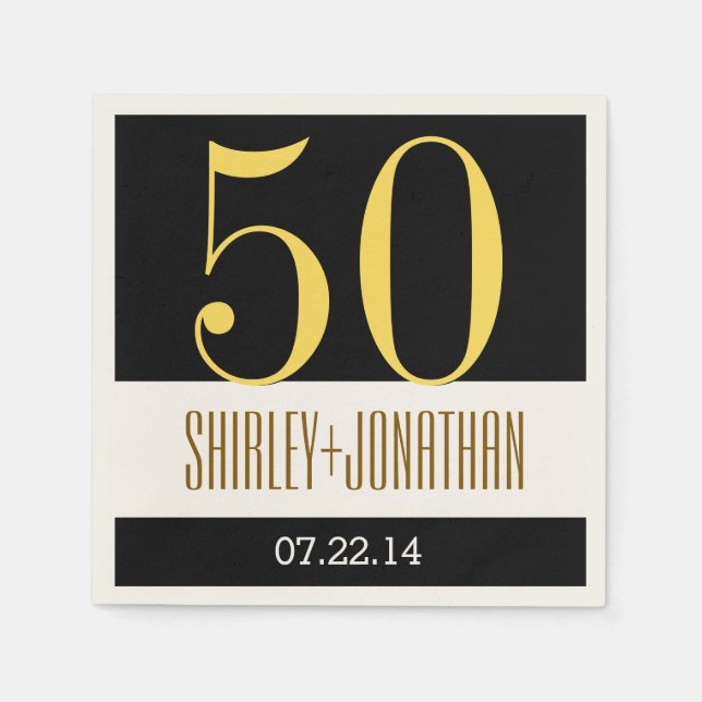 50th Gold Anniversary Modern Gold and Black V02 Paper Napkins (Front)