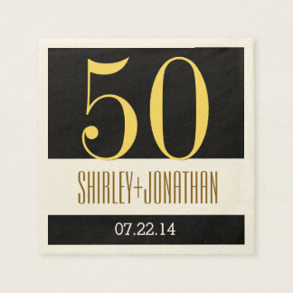 50th Gold Anniversary Modern Gold and Black V02 Paper Napkins