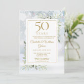 50th Gold Anniversary Winter Snowflakes Greenery Invitation (Standing Front)