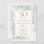 50th Gold Anniversary Winter Snowflakes Greenery Invitation (Front)
