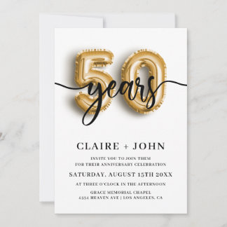 50th Gold Balloon Years Anniversary Invitation