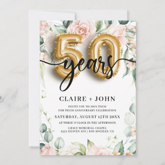50th Gold Balloon Years Anniversary Invitation